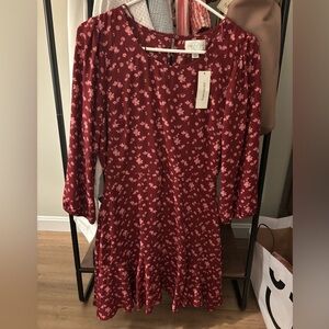 Floral Burgundy Long Sleeve Dress